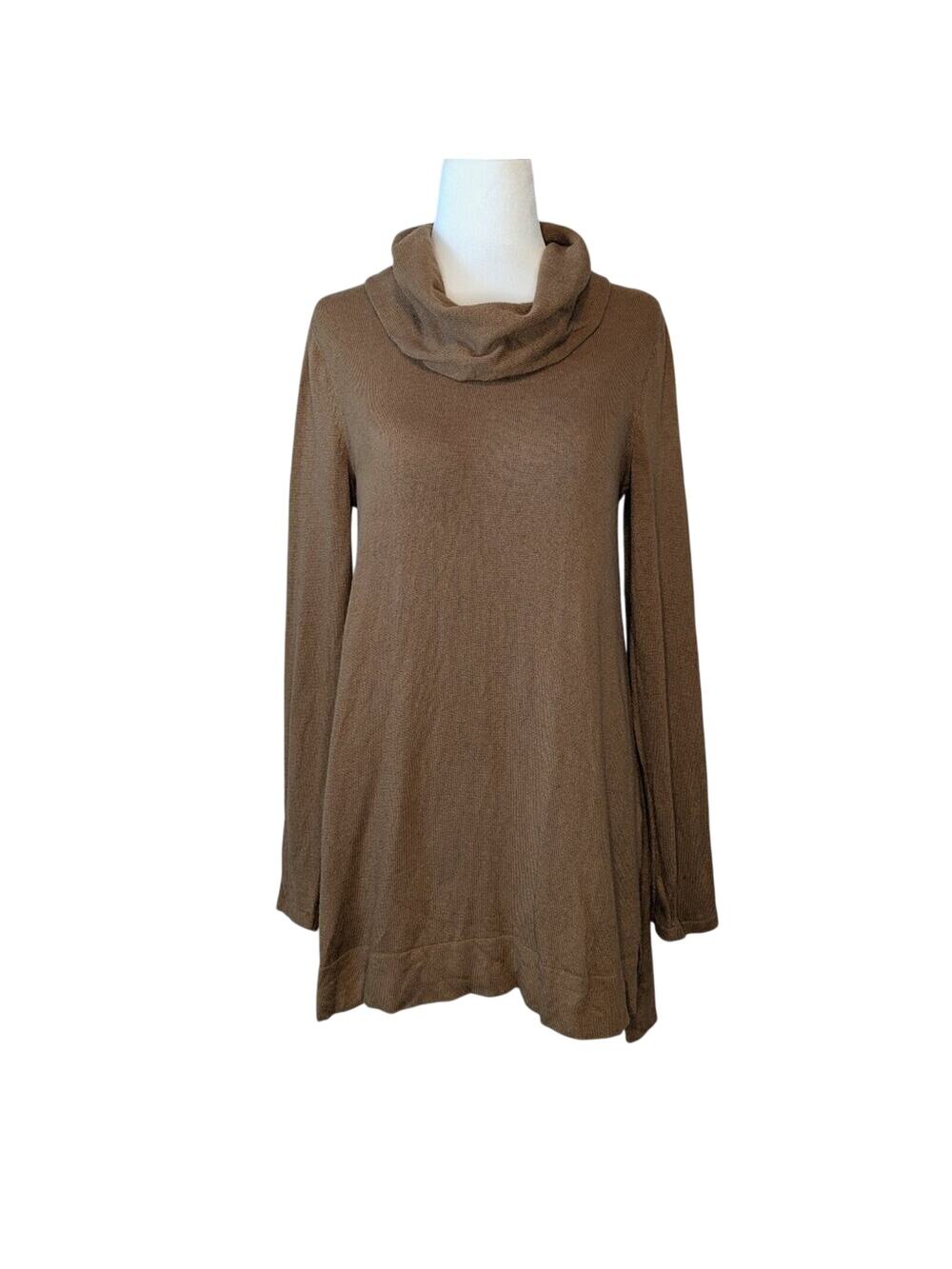 J. Jill Camel Brown Tan Cowl Neck Long Sleeve Side Slit Tunic Sweater Size XS